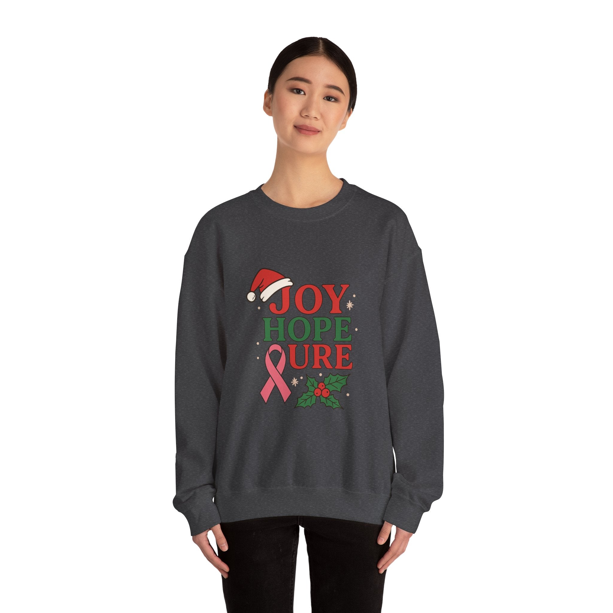 Joy, Hope, Cure Holiday Sweatshirt – Unisex Crewneck for Christmas, Cancer Awareness, Cozy Gift, Festive Apparel