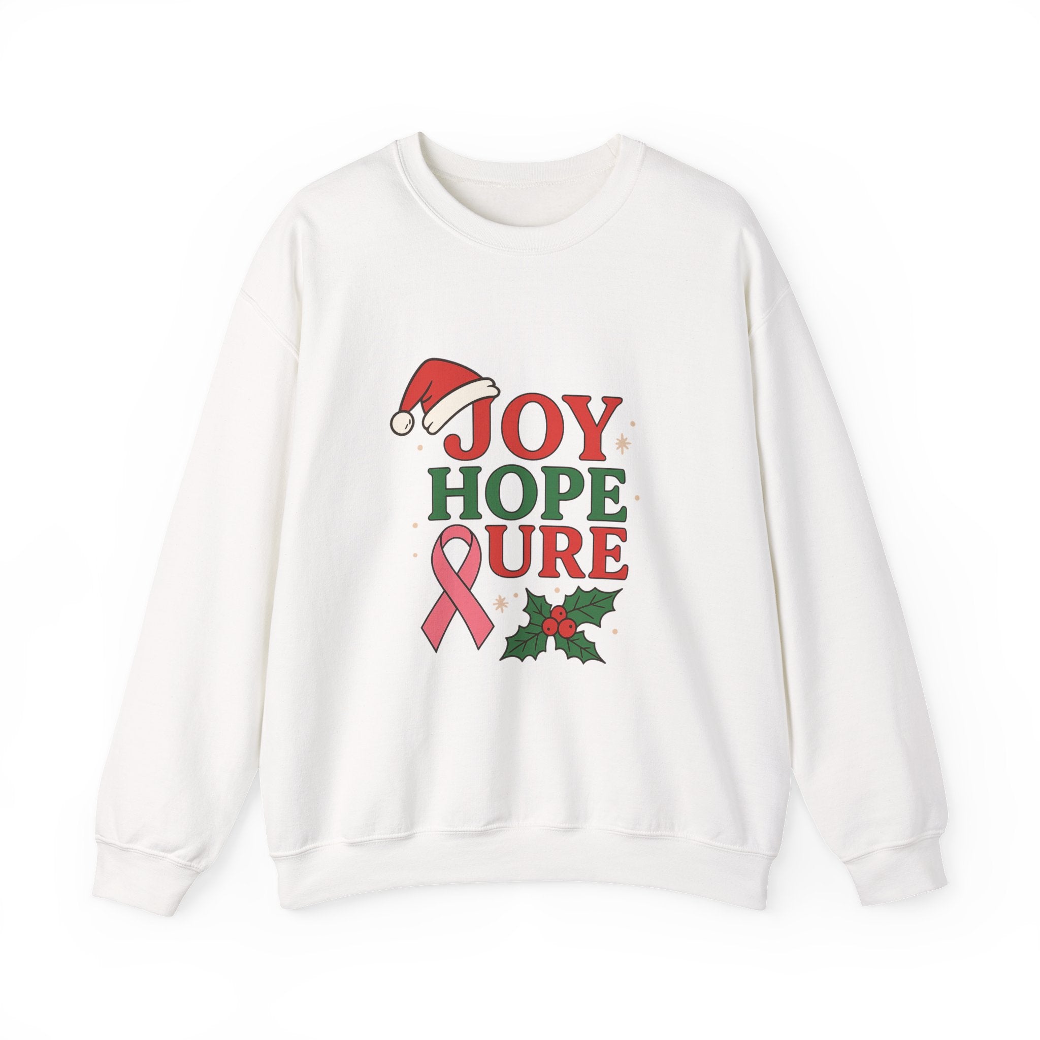 Joy, Hope, Cure Holiday Sweatshirt – Unisex Crewneck for Christmas, Cancer Awareness, Cozy Gift, Festive Apparel
