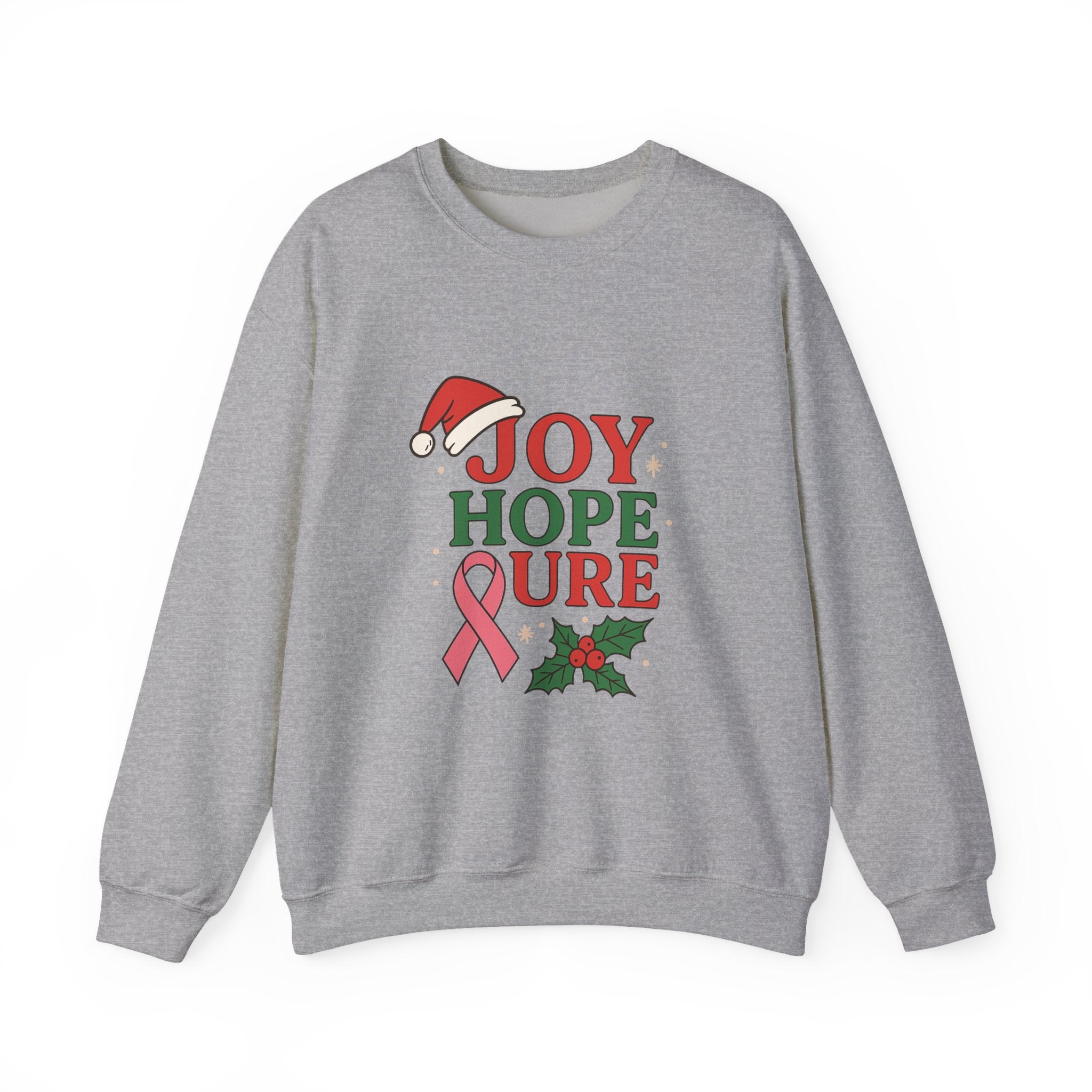Joy, Hope, Cure Holiday Sweatshirt – Unisex Crewneck for Christmas, Cancer Awareness, Cozy Gift, Festive Apparel