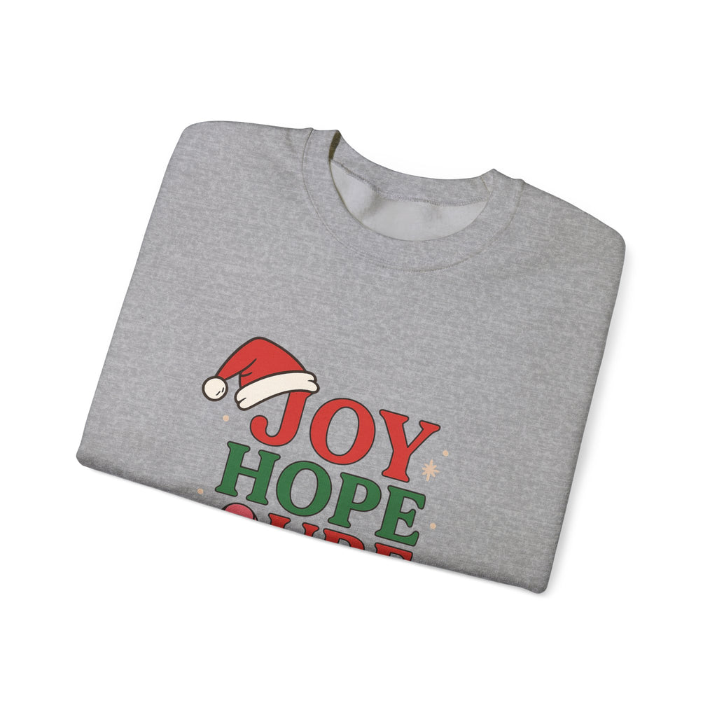 Joy, Hope, Cure Holiday Sweatshirt – Unisex Crewneck for Christmas, Cancer Awareness, Cozy Gift, Festive Apparel
