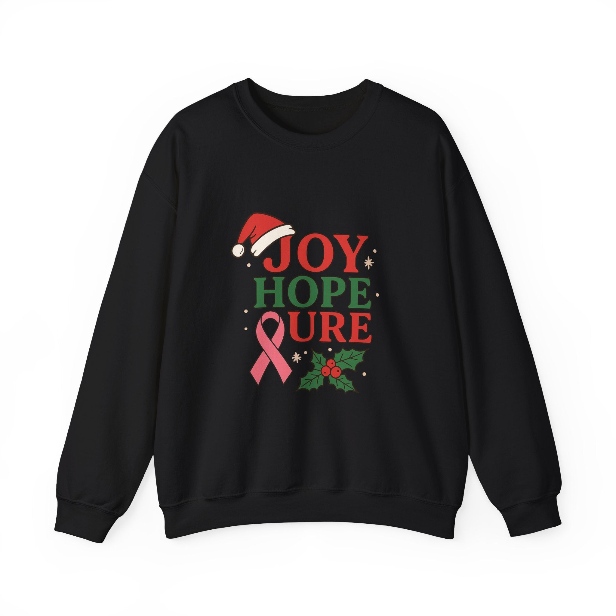 Joy, Hope, Cure Holiday Sweatshirt – Unisex Crewneck for Christmas, Cancer Awareness, Cozy Gift, Festive Apparel