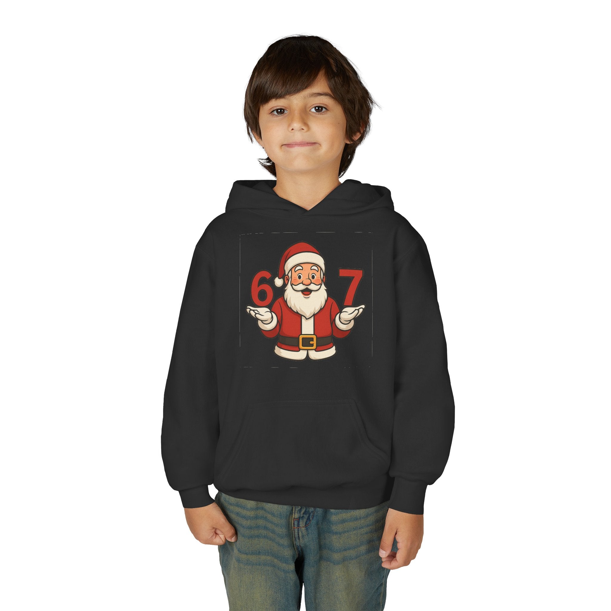 Youth Christmas Hoodie with Santa Graphic, Cozy Holiday Apparel, Perfect Gift for Kids, Winter Wear, Fun Seasonal Sweatshirt