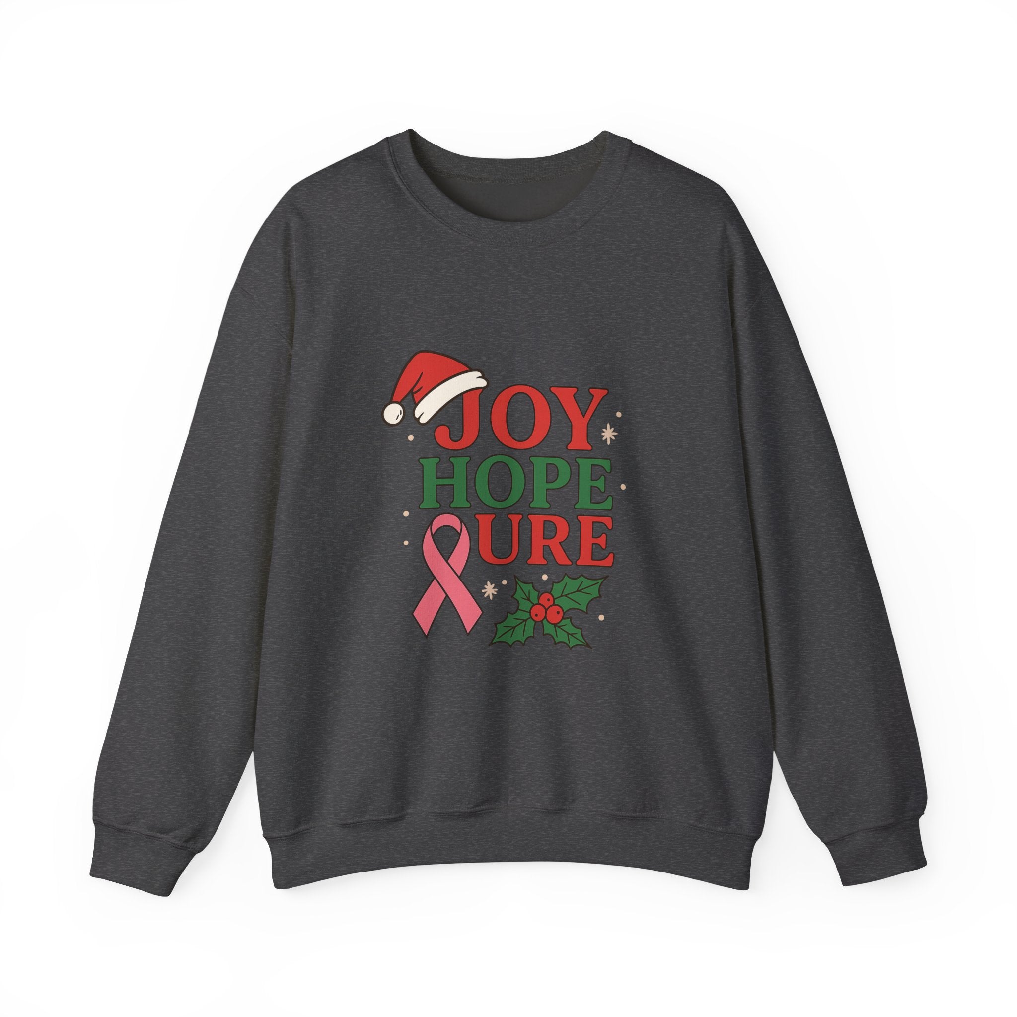 Joy, Hope, Cure Holiday Sweatshirt – Unisex Crewneck for Christmas, Cancer Awareness, Cozy Gift, Festive Apparel