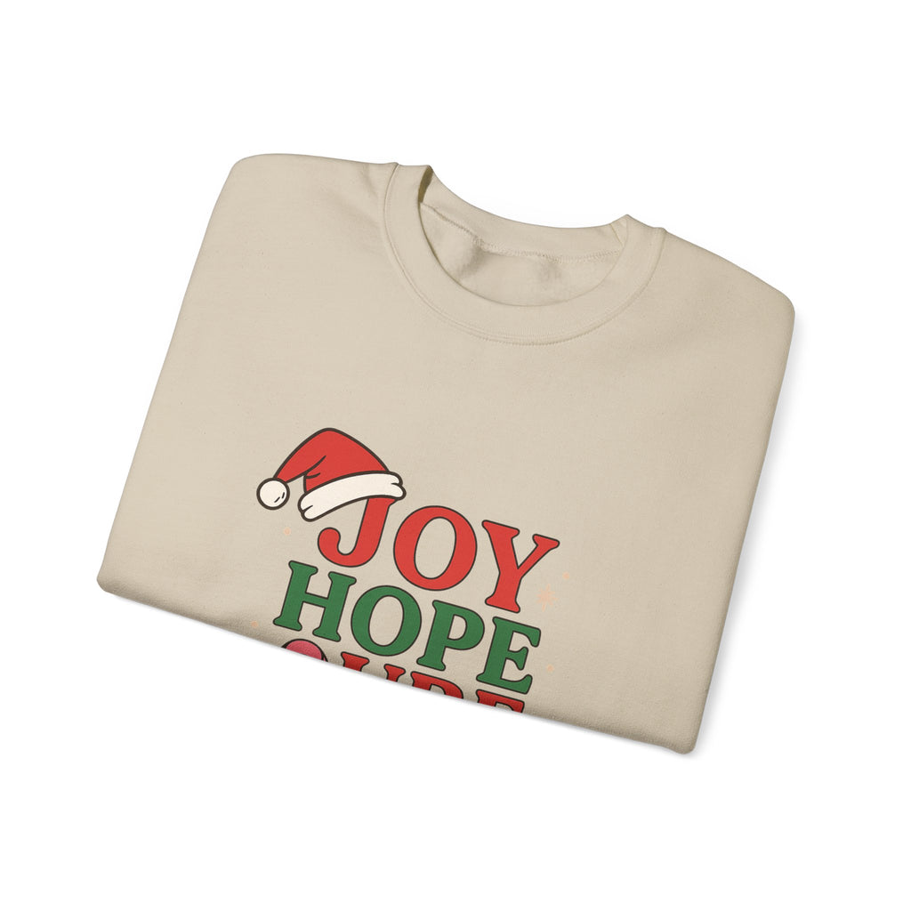 Joy, Hope, Cure Holiday Sweatshirt – Unisex Crewneck for Christmas, Cancer Awareness, Cozy Gift, Festive Apparel