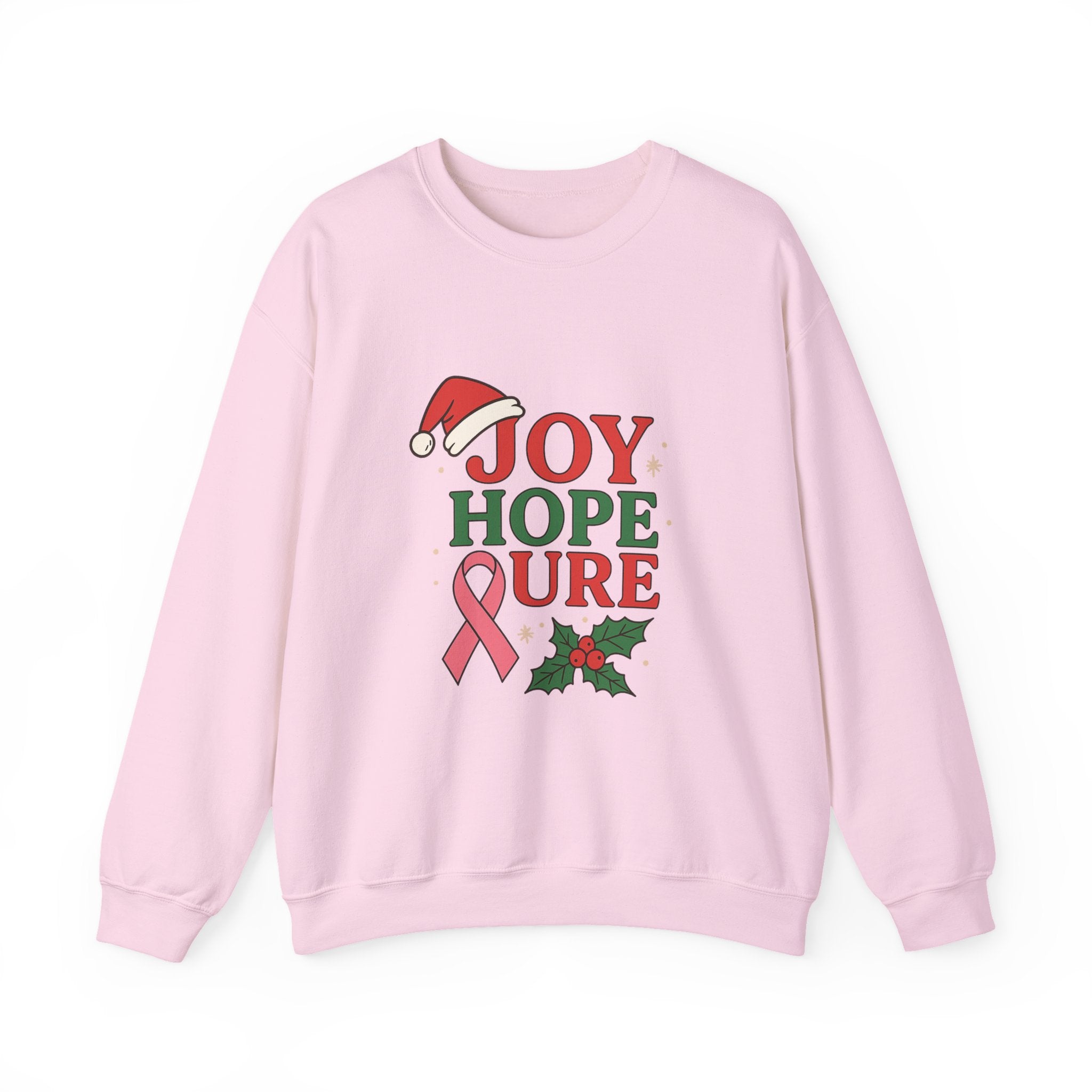 Joy, Hope, Cure Holiday Sweatshirt – Unisex Crewneck for Christmas, Cancer Awareness, Cozy Gift, Festive Apparel
