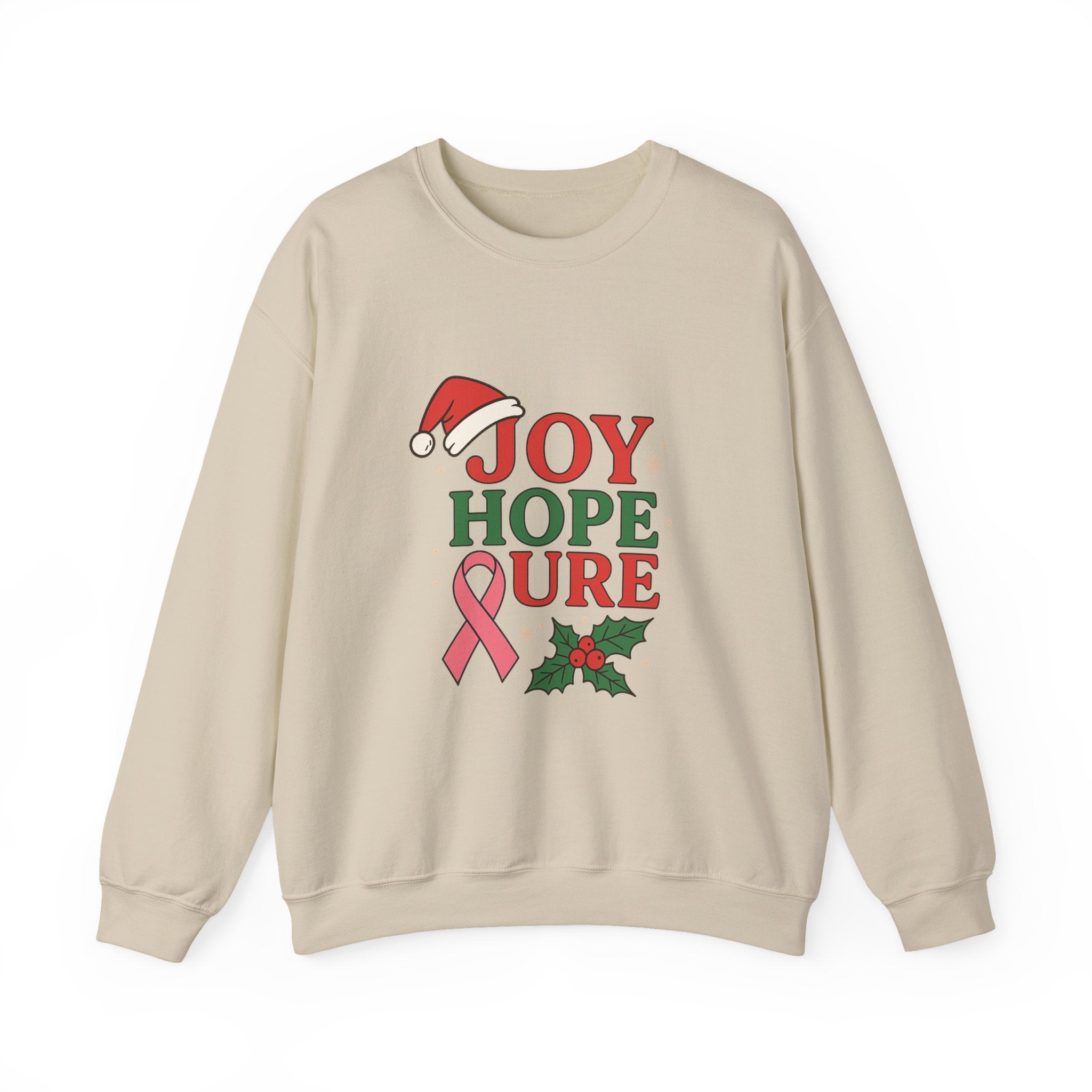 Joy, Hope, Cure Holiday Sweatshirt – Unisex Crewneck for Christmas, Cancer Awareness, Cozy Gift, Festive Apparel
